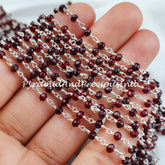 Red Garnet Rosary Chain, Rondelle Beads Chain, 925 Silver Plated Chain, DIY Jewelry Making Supply  – SELLING BY FOOT